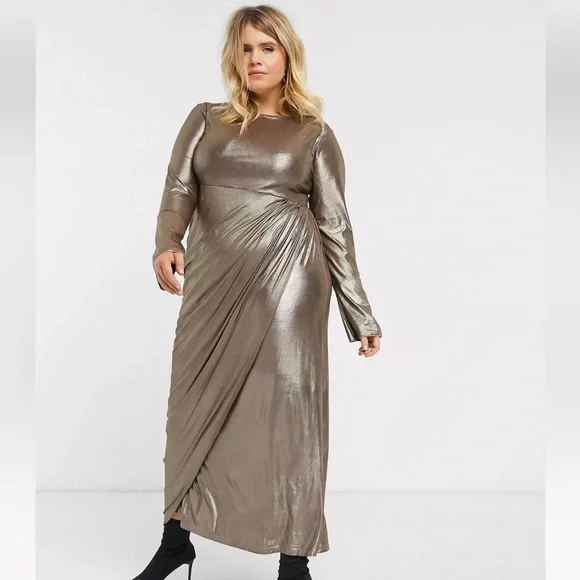 chinese dress ladies TFNC Tall sequin wrap maxi dress in silver – ASOS Sample Sale